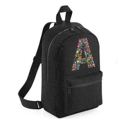 Personalised Embroidered Initial Small 7L Kids Backpack - Floral Design