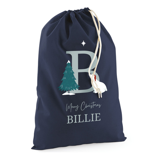Personalised Polar Bear Sack with Name for Christmas Gifts 100% Cotton