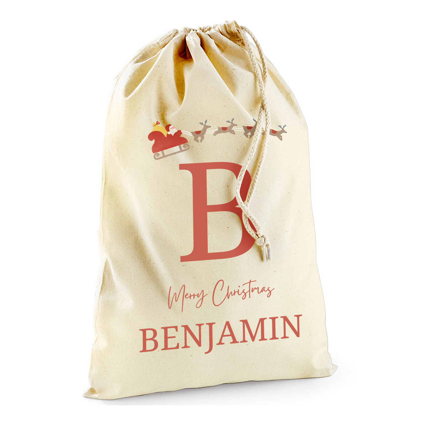 Custom Sleigh Ride Name Initials Bag-Christmas Sack Personalised-Drawstring bag -Holiday Sack-Christmas Gift Bag With Name-Large Sack-Holiday Kid Gifts