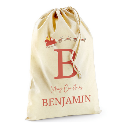 Custom Sleigh Ride Name Initials Bag-Christmas Sack Personalised-Drawstring bag -Holiday Sack-Christmas Gift Bag With Name-Large Sack-Holiday Kid Gifts