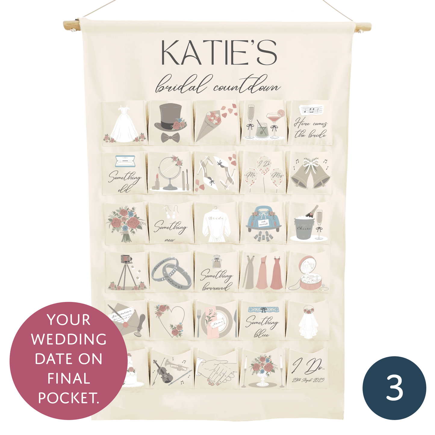Bride and groom personalised advent calendar with heart design
