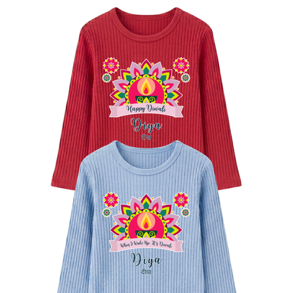 Personalised Happy Diwali Ribbed Lounge Set - Kids & Adults - Matching Family Spiritual Pyjamas - Bold Mandala Design