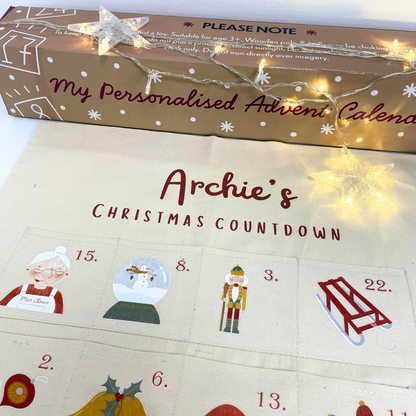 Eco-friendly personalised advent calendar keepsake for family Christmas décor