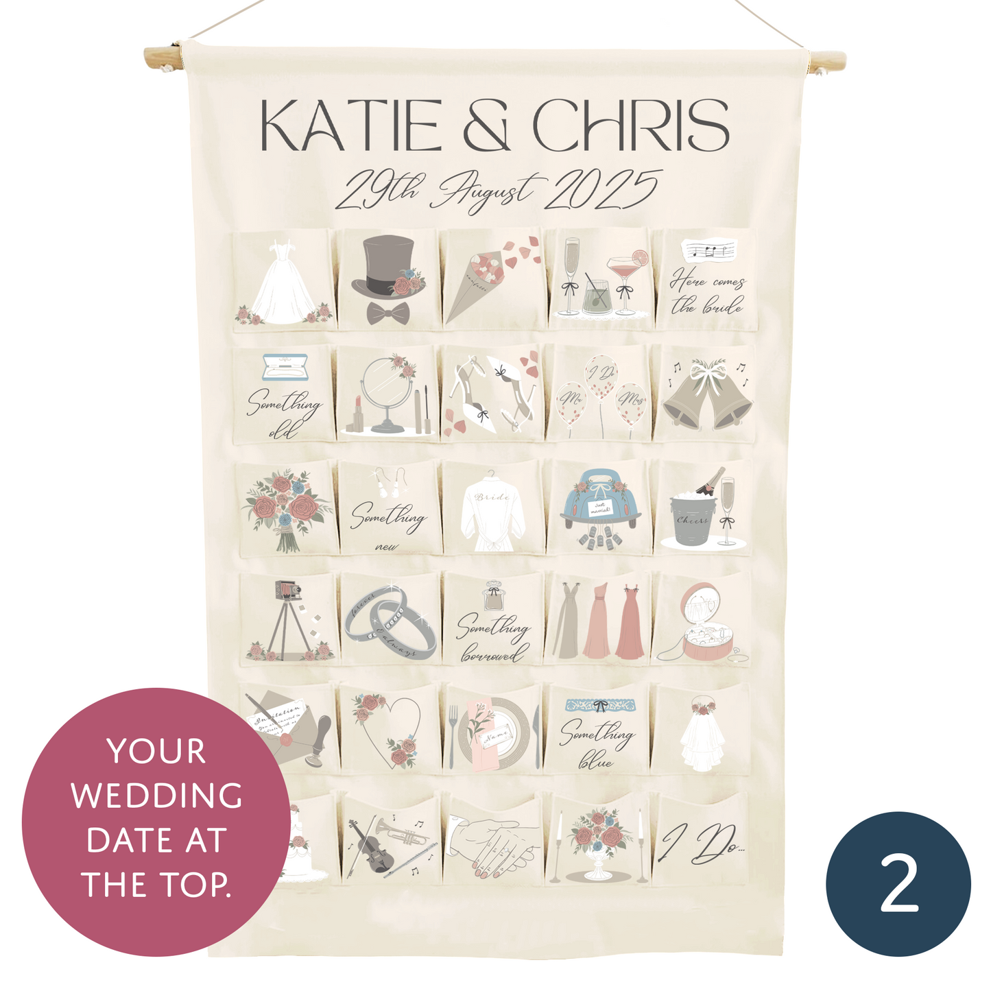 Elegant personalised advent calendar for couples before wedding