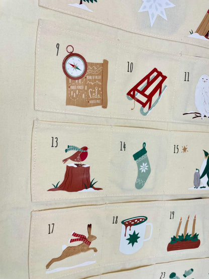 Family-friendly fabric forest advent calendar with fillable pockets