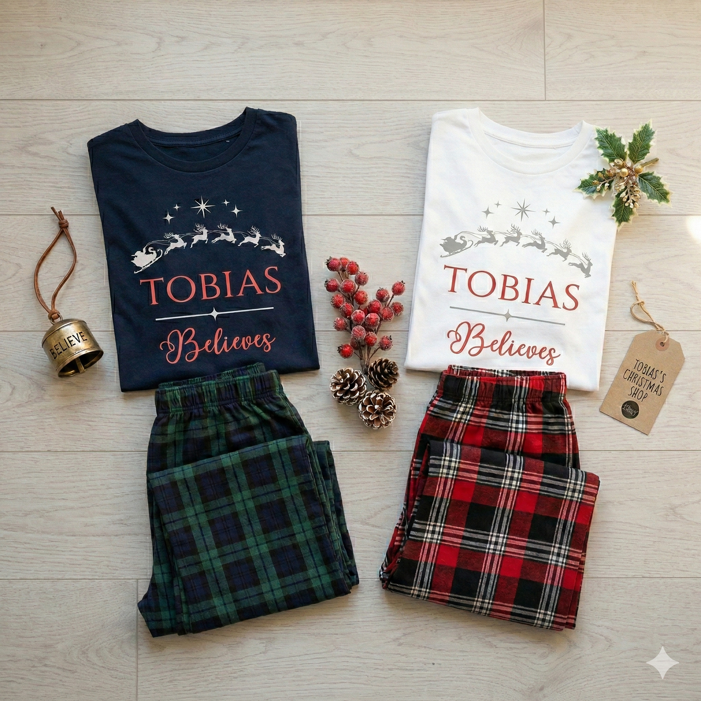Personalised Sleigh Magic Family Christmas Pyjamas - Mix and Match - Tartan Style