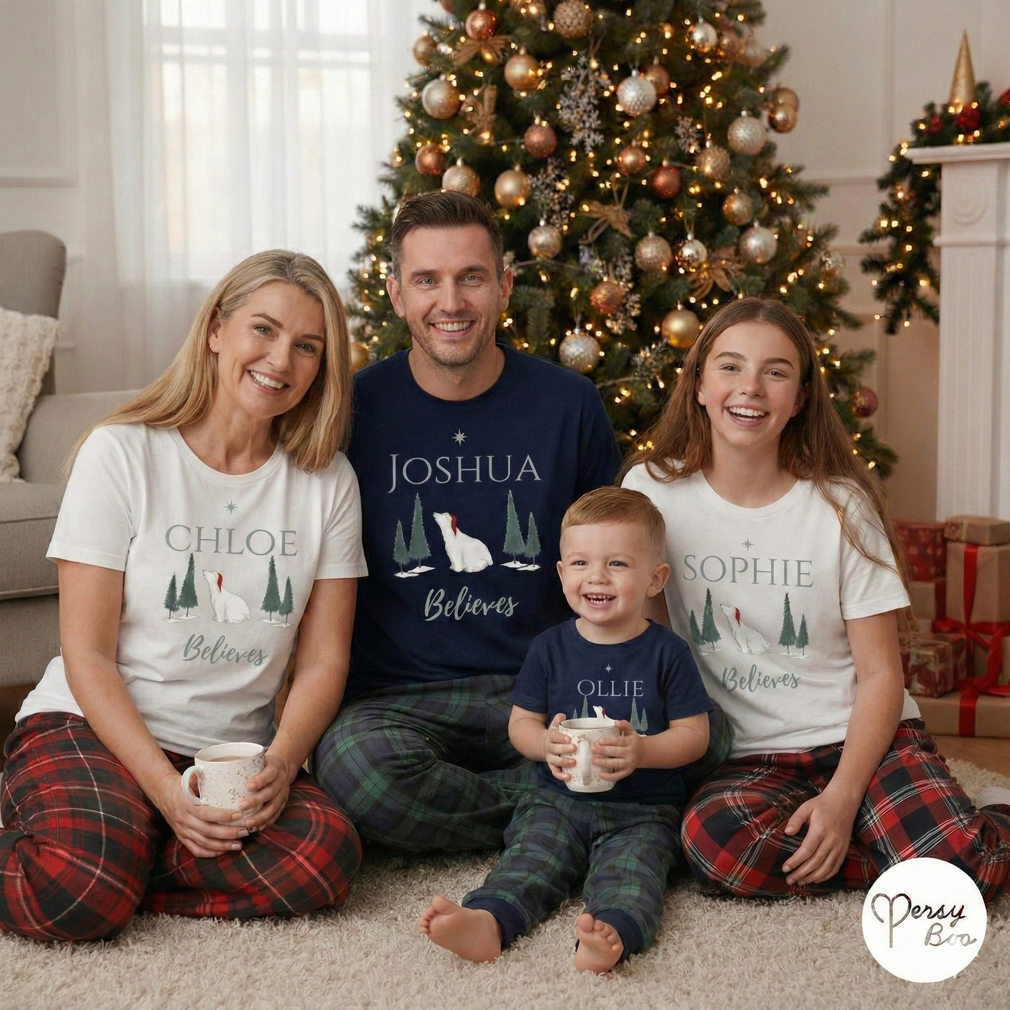 Personalised I Believe Family Christmas Pyjamas - Mix and Match Tartan Style