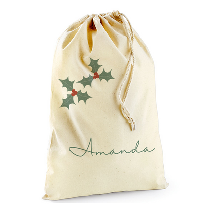 Personalised Holly Sack with Christmas Gifts 100% Cotton