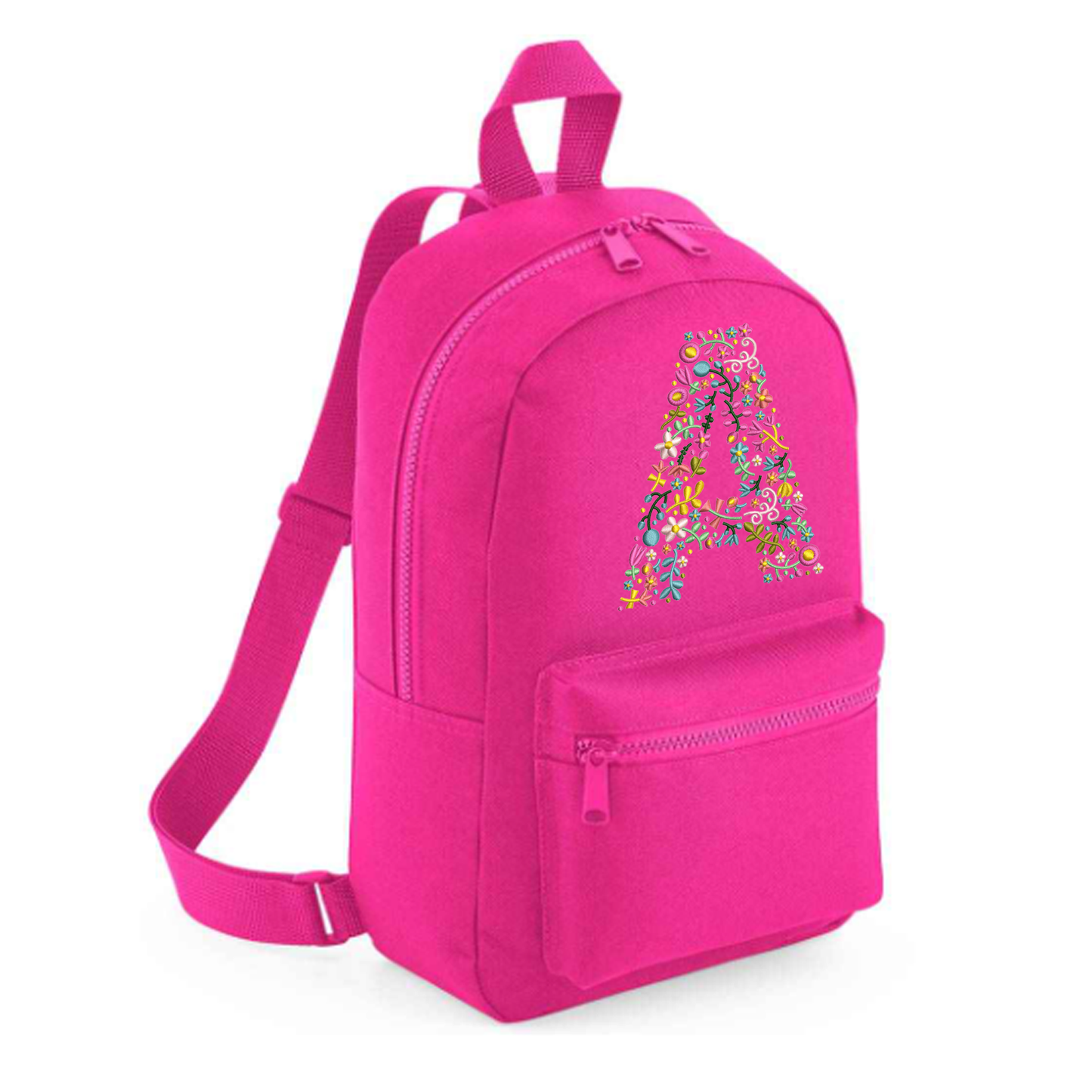 Personalised Embroidered Initial Small 7L Kids Backpack - Floral Design