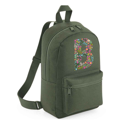 Personalised Embroidered Initial Small 7L Kids Backpack - Floral Design