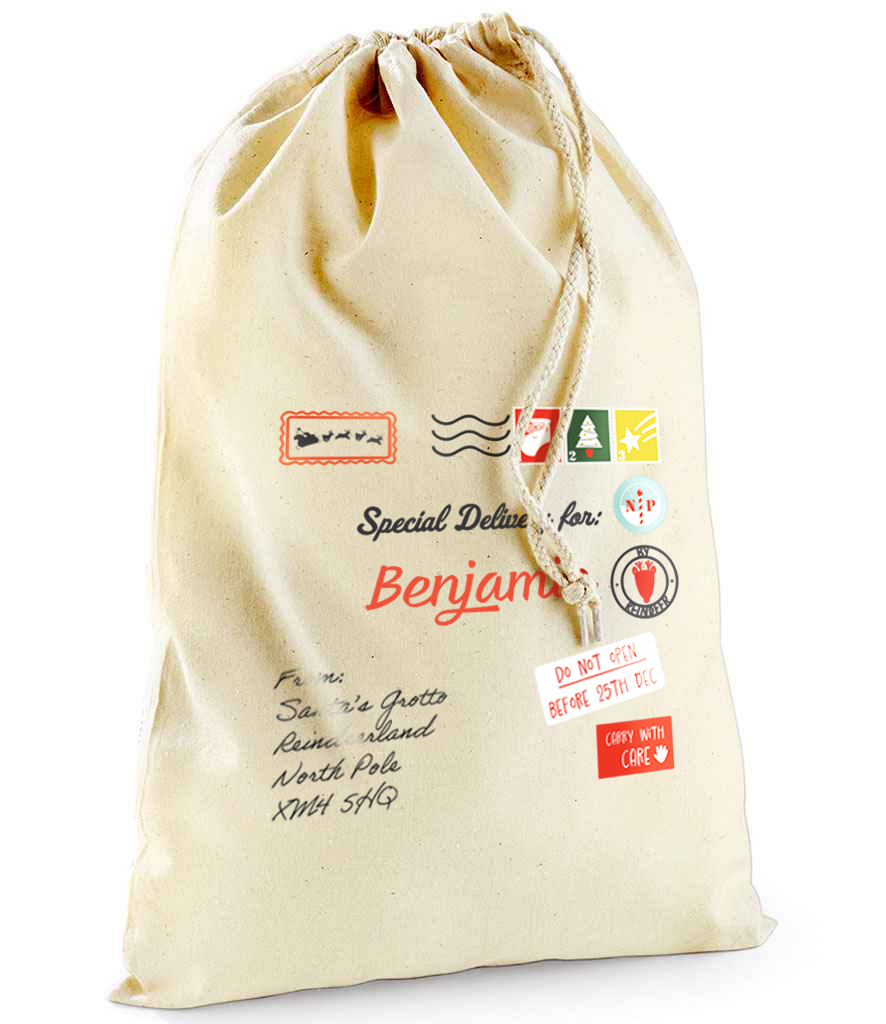 Personalised Mail Sack with Christmas Gifts 100% Cotton