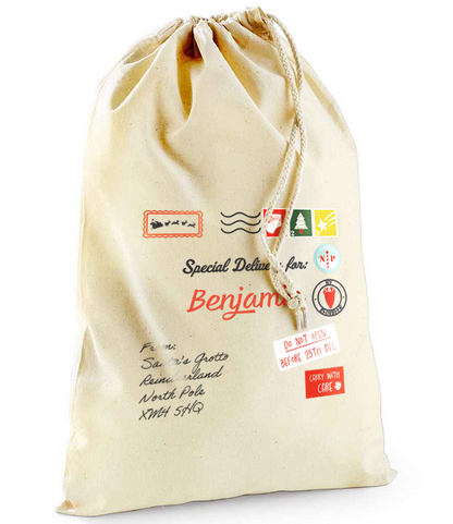 Personalised Mail Sack with Christmas Gifts 100% Cotton