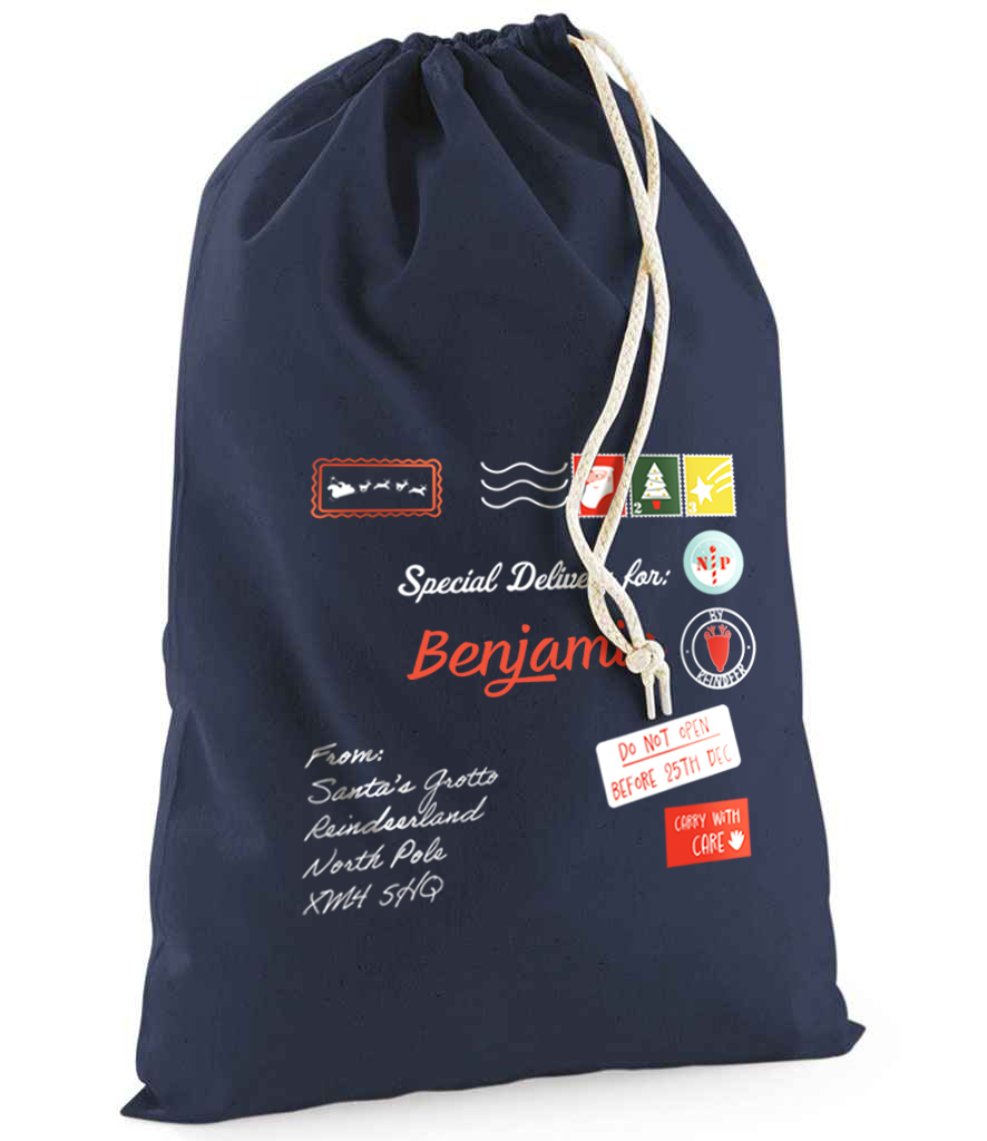Personalised Mail Sack with Christmas Gifts 100% Cotton
