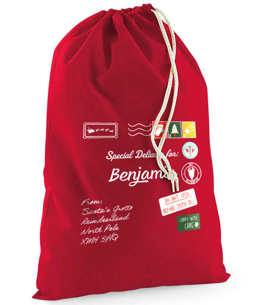 Personalised Mail Sack with Christmas Gifts 100% Cotton