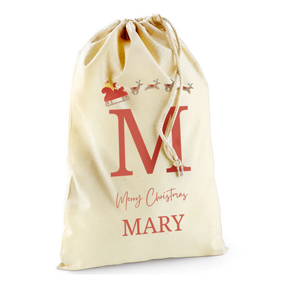 Custom Sleigh Ride Name Initials Bag-Christmas Sack Personalised-Drawstring bag -Holiday Sack-Christmas Gift Bag With Name-Large Sack-Holiday Kid Gifts