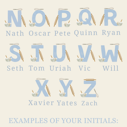 Personalised Blue Initials Apron - Adults and Kids Baking and Cooking Apron Gift