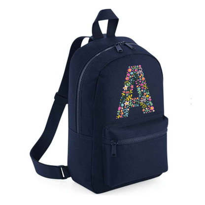 Personalised Embroidered Initial Small 7L Kids Backpack - Floral Design