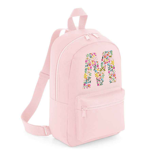 Personalised Embroidered Initial Small 7L Kids Backpack - Floral Design