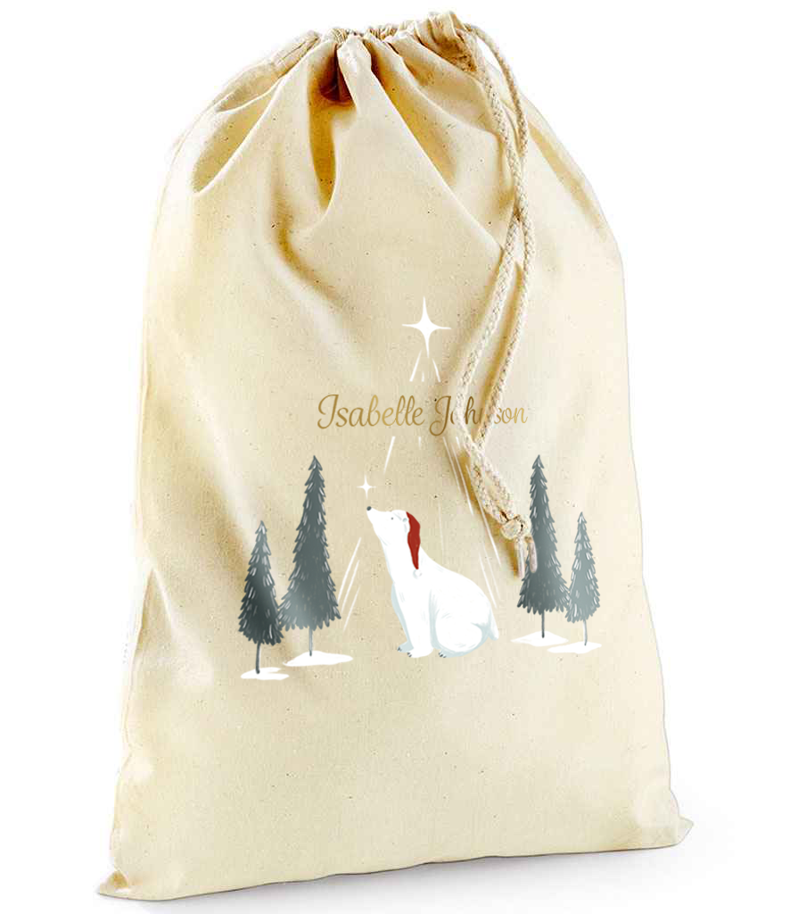 Personalised Arctic Magic Sack with Christmas Gifts 100% Cotton