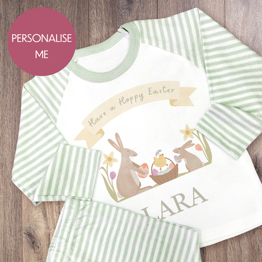 Hoppy Easter - Personalised Kids Pyjamas - Stripe Set