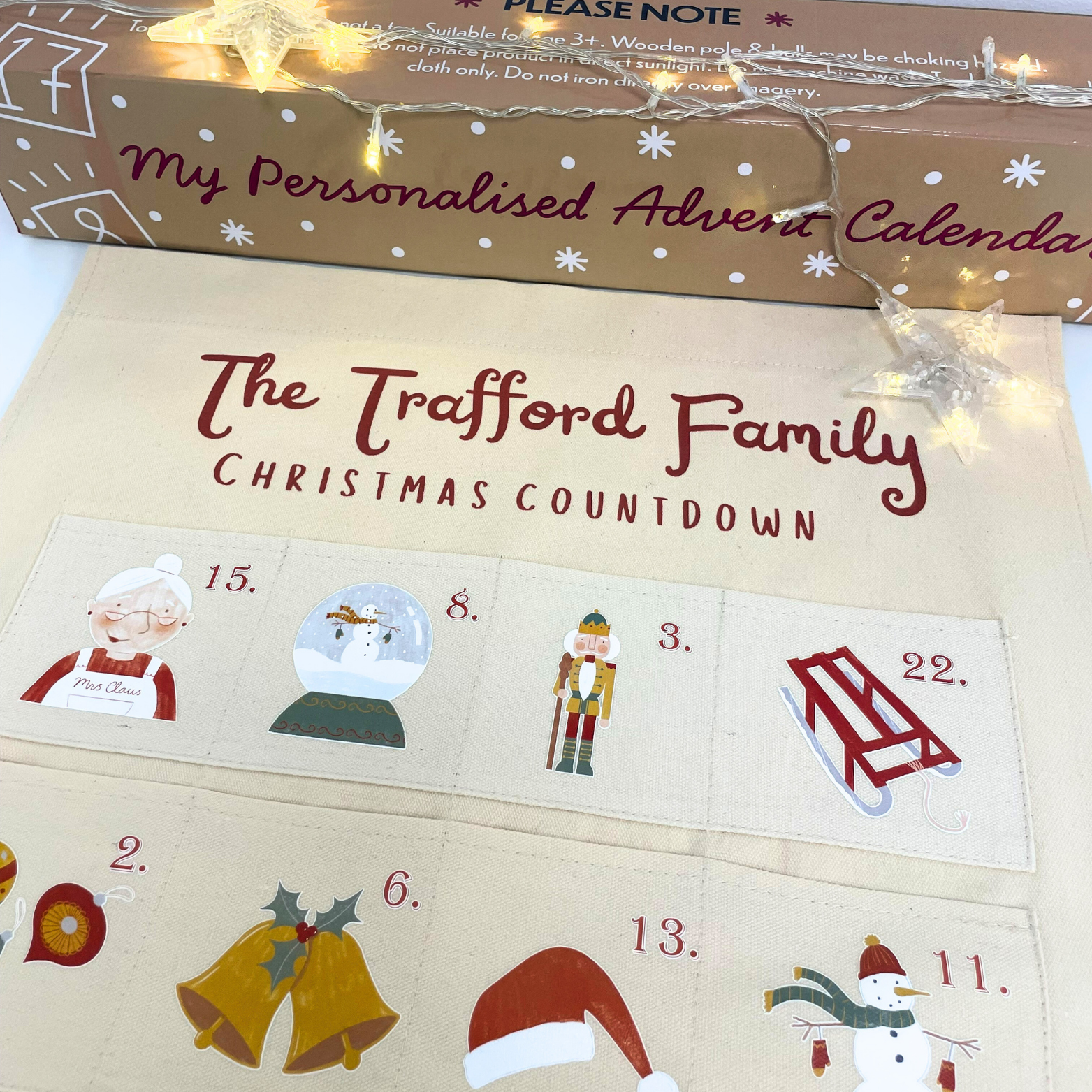 Personalised Christmas advent calendar made from premium canvas fabric