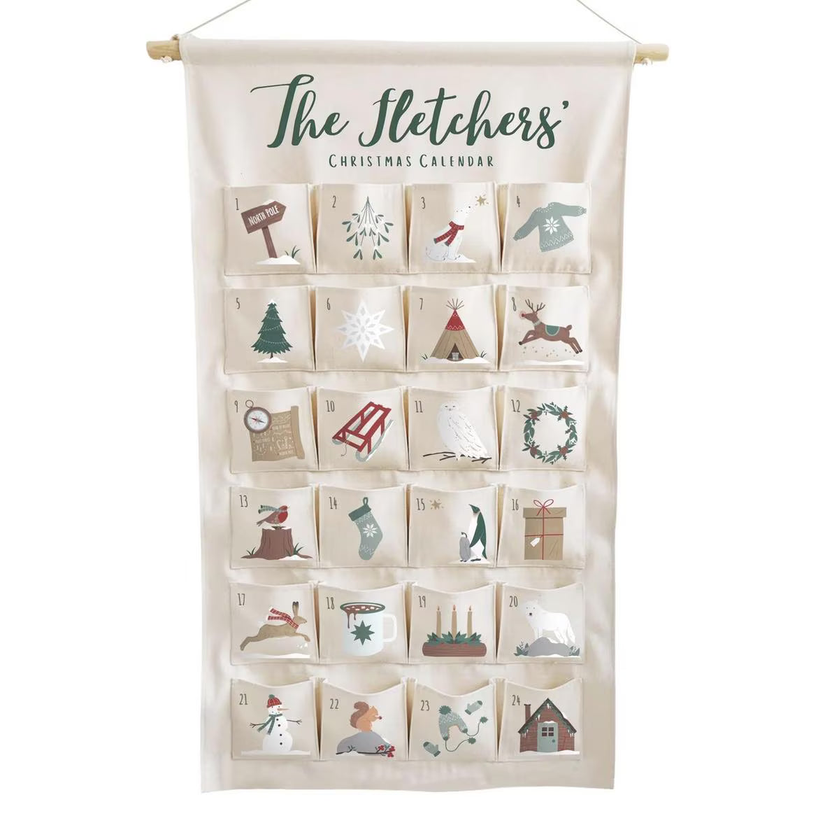 Personalised Forest Calendar with 24 pockets for festive treats