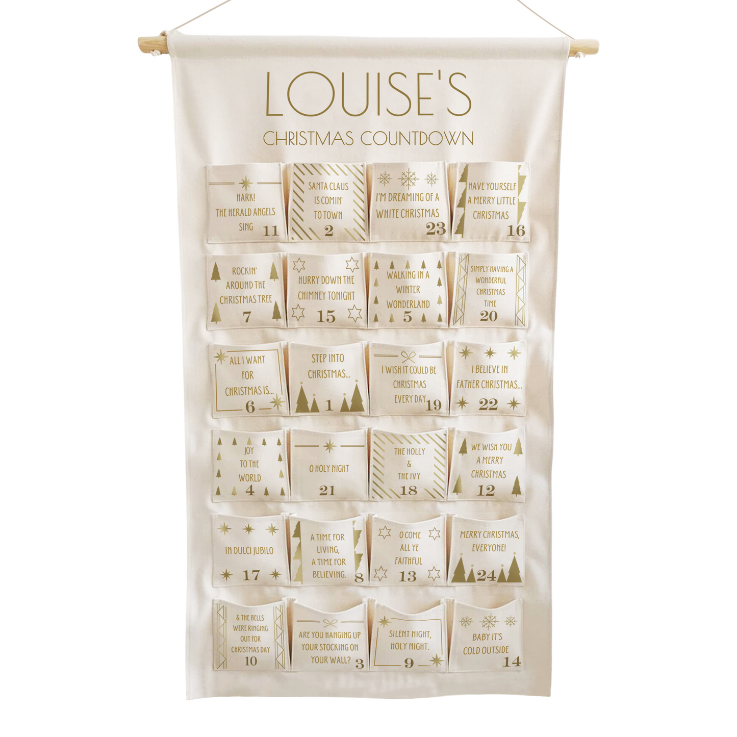 Personalised Song Advent Calendar Countdown to Christmas with 24 musical pockets