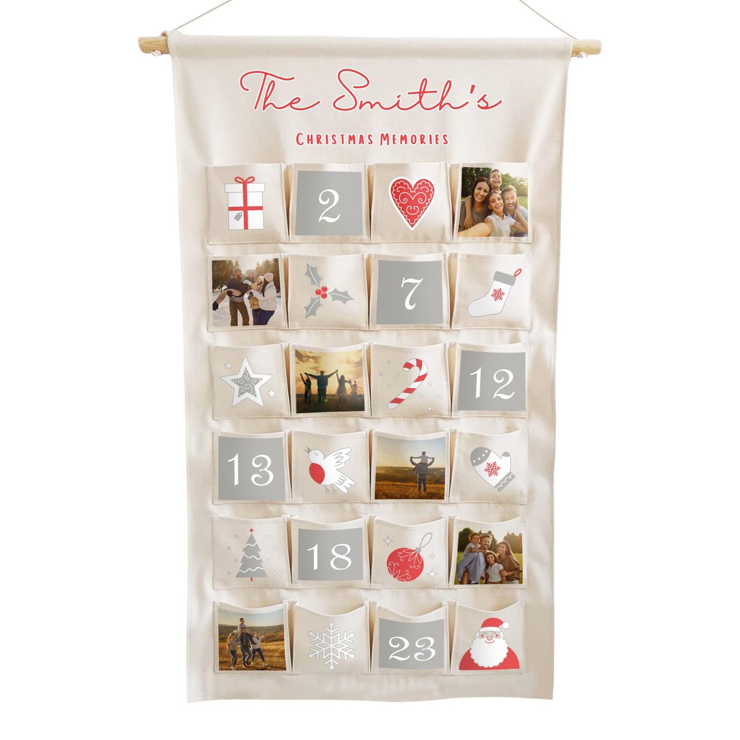 Personalised family advent calendar with custom family name