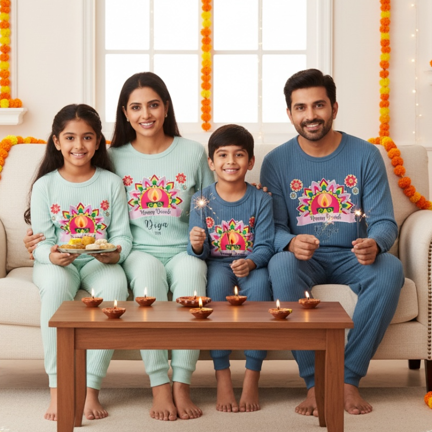 Personalised Happy Diwali Ribbed Babygrow - Matching Family Spiritual Pyjamas - Bold Mandala Design