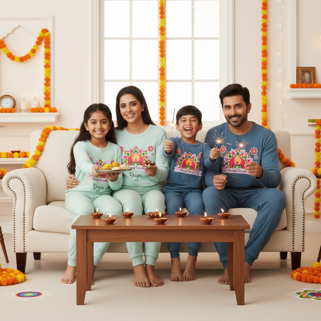 Personalised Happy Diwali Ribbed Lounge Set - Kids & Adults - Matching Family Spiritual Pyjamas - Bold Mandala Design