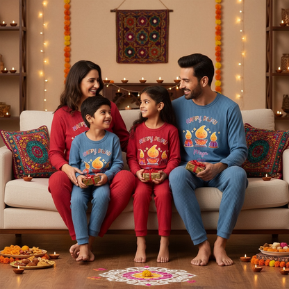 Personalised Happy Diwali Ribbed Babygrow - Matching Family Spiritual Pyjamas - Diya Design