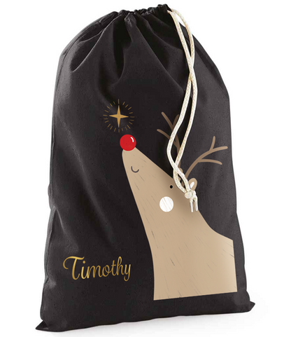 Personalised Rudolph Reindeer Sack with Christmas Gifts 100% Cotton