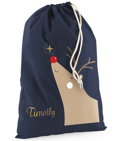 Personalised Rudolph Reindeer Sack with Christmas Gifts 100% Cotton