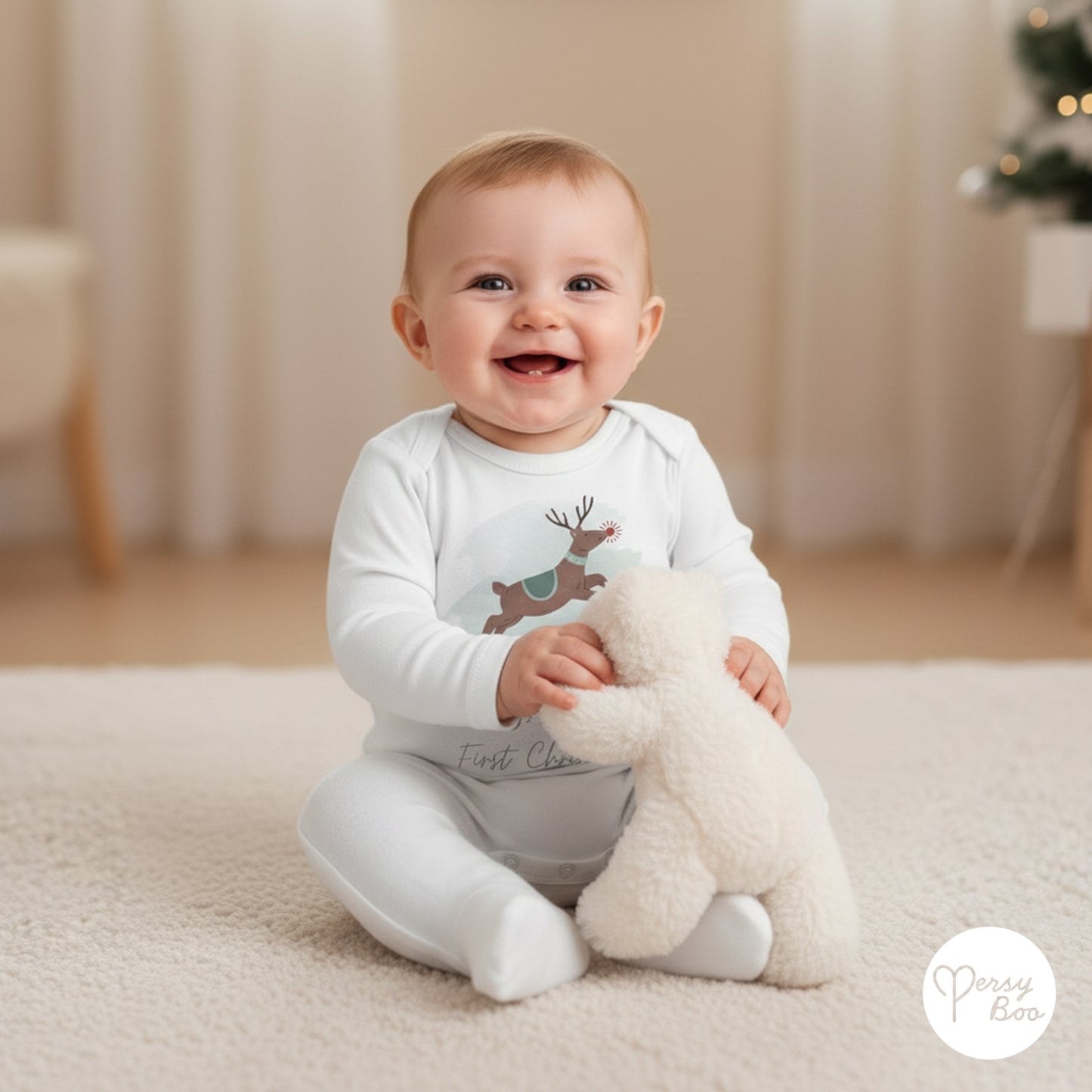 'My First Christmas' Reindeer Romper - Personalised Baby Grow - Christmas Pyjamas