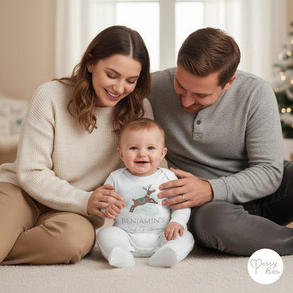 'My First Christmas' Reindeer Romper - Personalised Baby Grow - Christmas Pyjamas