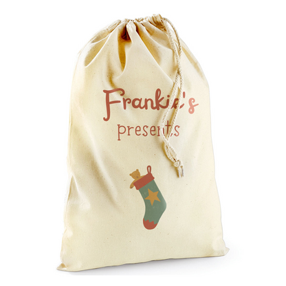 Personalised Stocking Sack with Christmas Gifts 100% Cotton