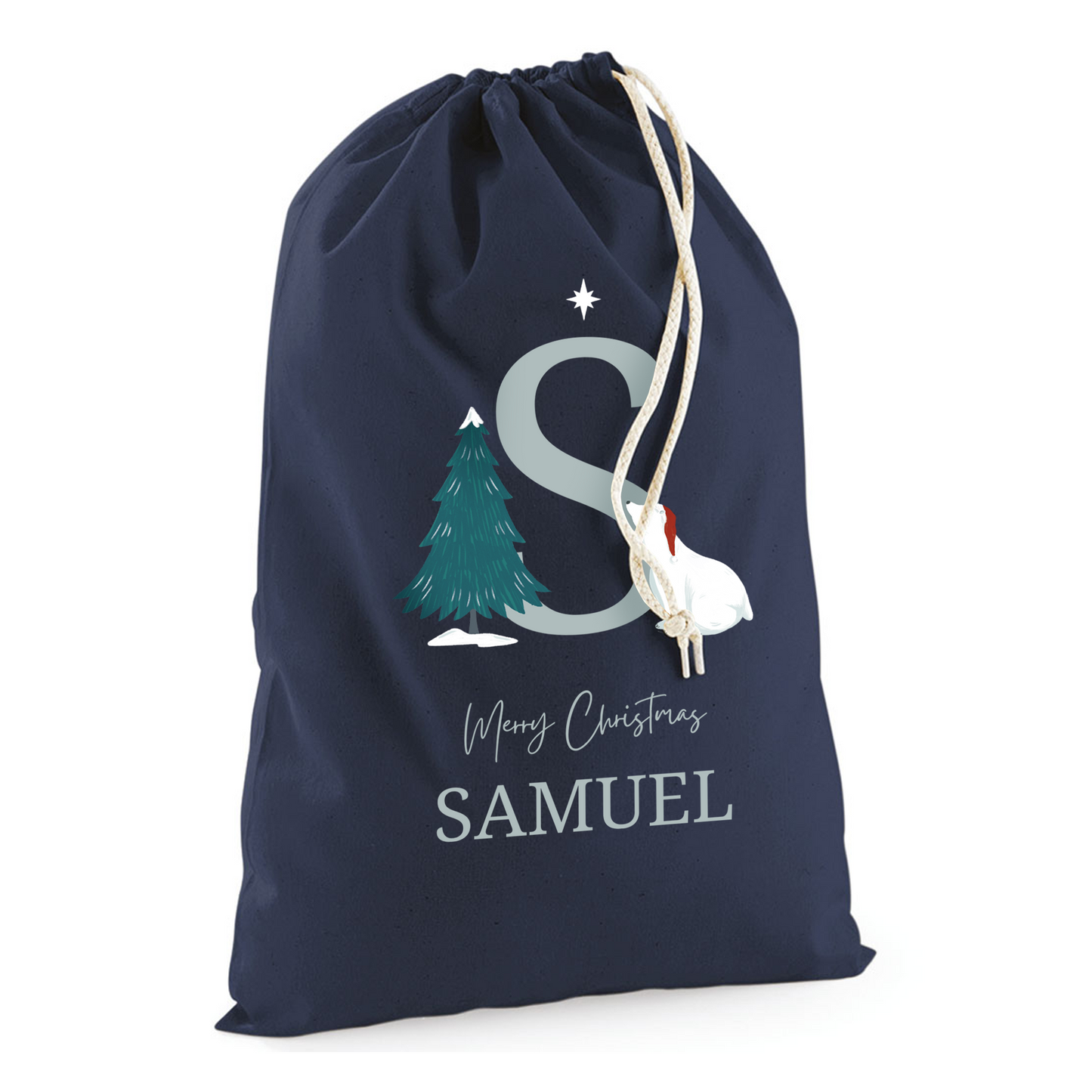 Personalised Polar Bear Sack with Name for Christmas Gifts 100% Cotton