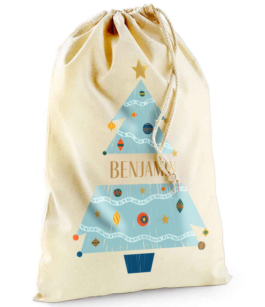 Personalised Festive Tree Sack with Christmas Gifts 100% Cotton