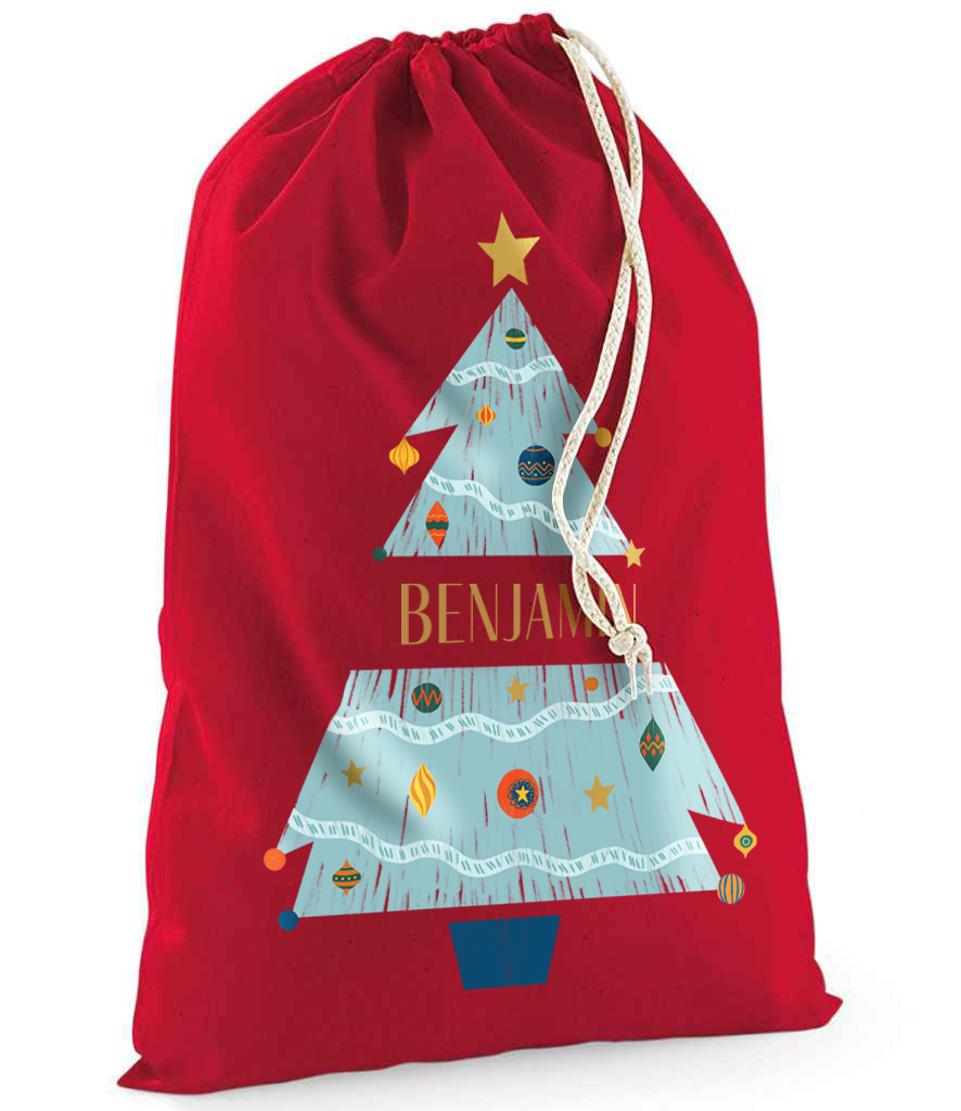 Personalised Festive Tree Sack with Christmas Gifts 100% Cotton