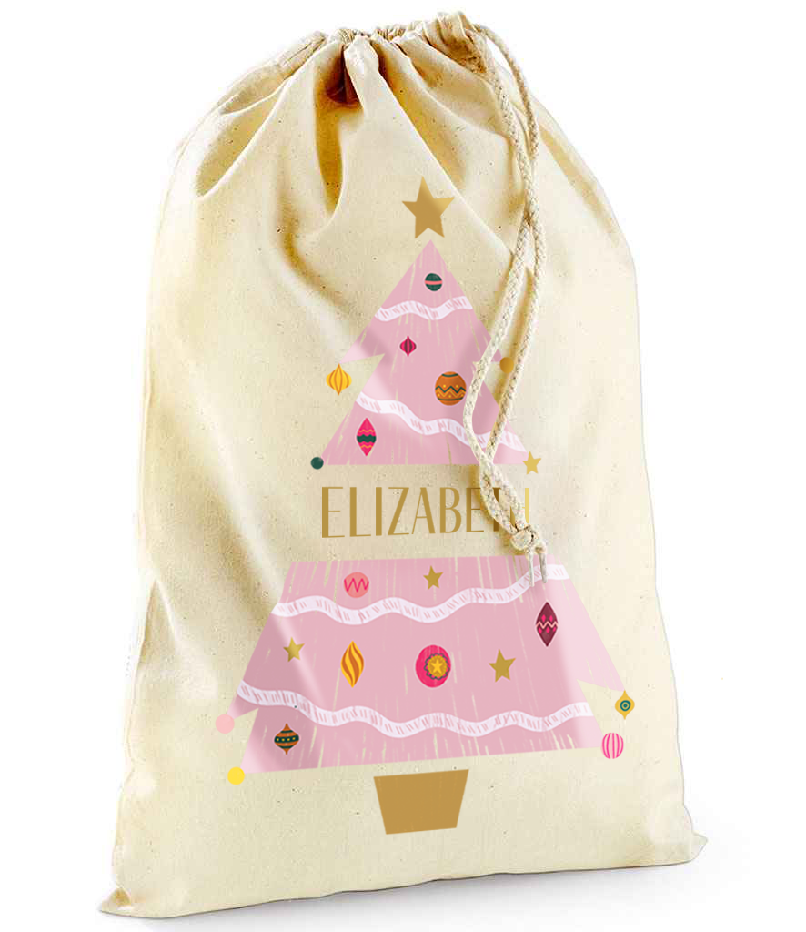 Personalised Festive Tree Sack with Christmas Gifts 100% Cotton