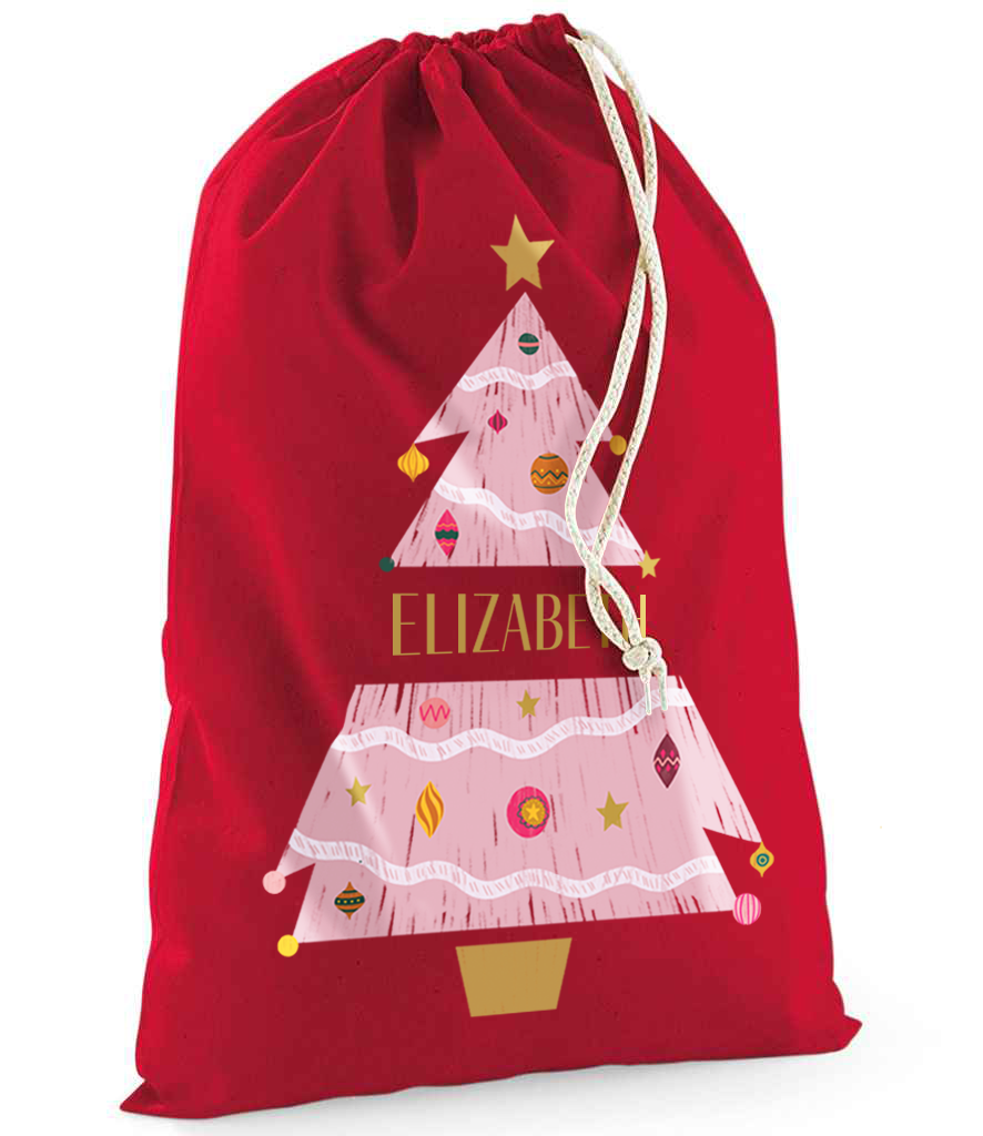 Personalised Festive Tree Sack with Christmas Gifts 100% Cotton