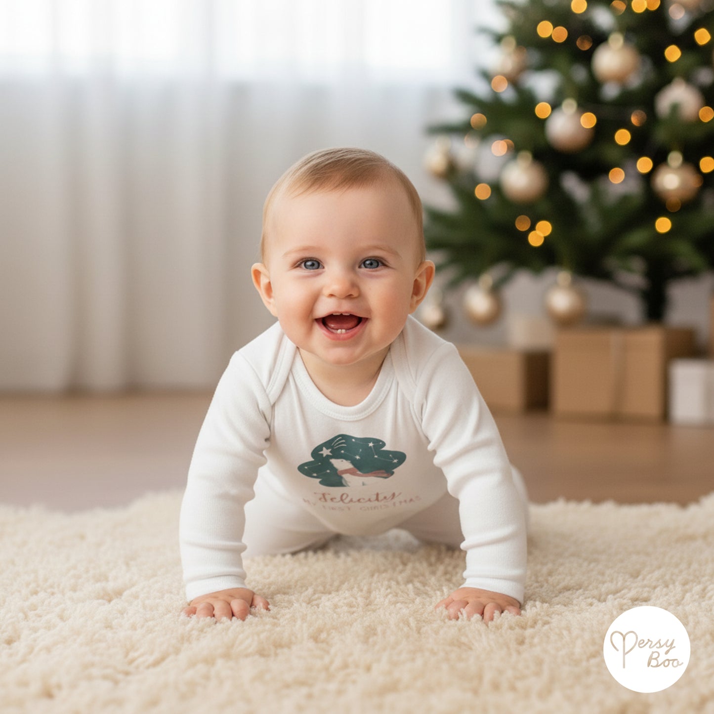 'My First Christmas' Pink Polar Bear Romper - Personalised Baby Grow - Christmas Pyjamas