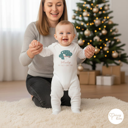 'My First Christmas' Pink Polar Bear Romper - Personalised Baby Grow - Christmas Pyjamas
