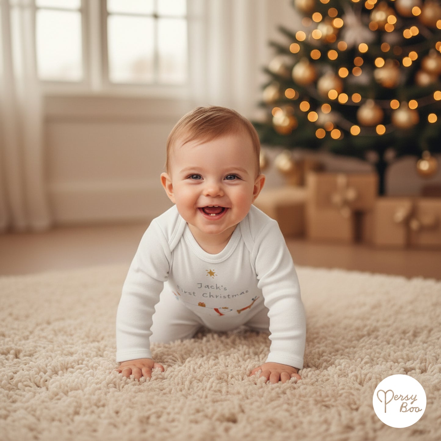 'My First Christmas' Winter Animals Romper - Personalised Baby Grow - Christmas Pyjamas