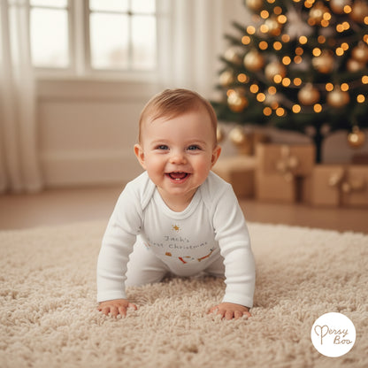 'My First Christmas' Winter Animals Romper - Personalised Baby Grow - Christmas Pyjamas