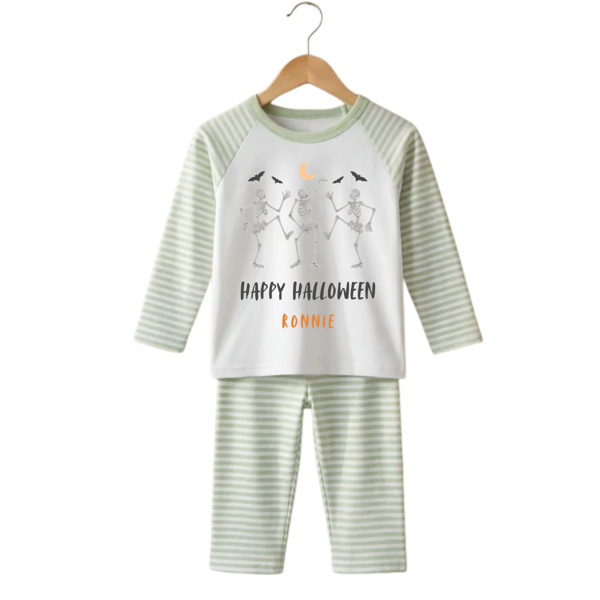 Personalised Dancing Skeletons Spooky Halloween Kids Pyjamas Set