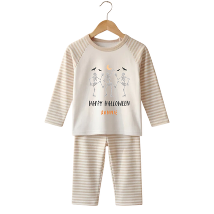 Personalised Dancing Skeletons Spooky Halloween Kids Pyjamas Set