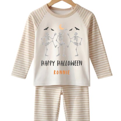 Personalised Dancing Skeletons Spooky Halloween Kids Pyjamas Set