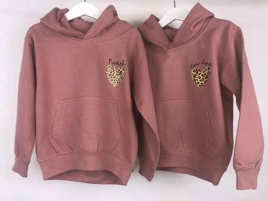 Dusty Pink Leopard Heart Hoodie