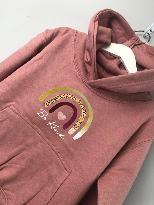 Dusty Pink Bee Kind Rainbow Hoodie - Kids